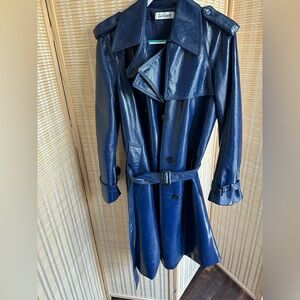 Rachel Antonoff Navy Blue Vinyl Trench Coat